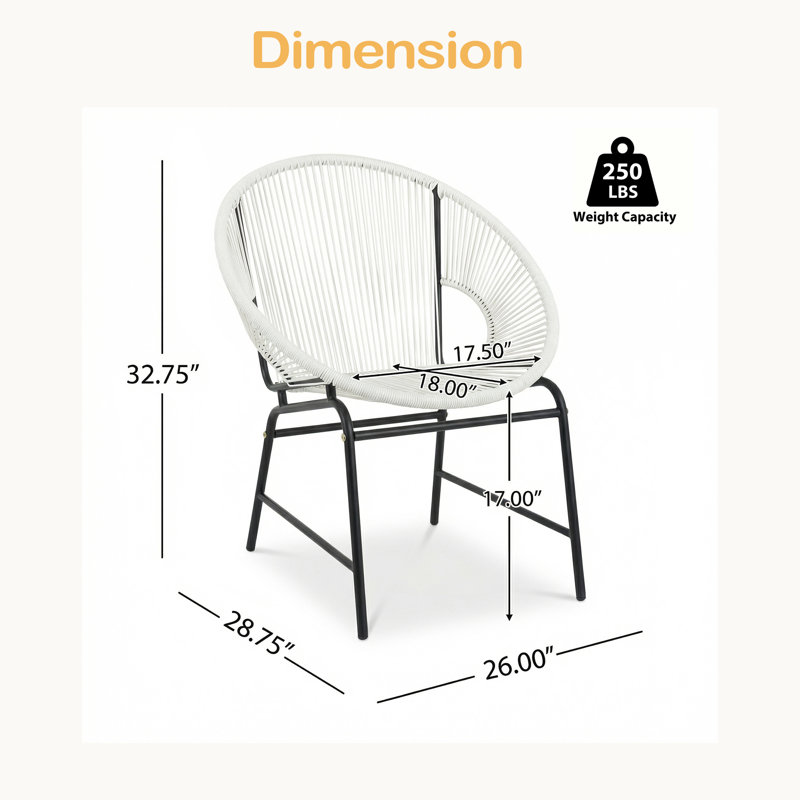 Chaise d'extérieur en osier de patio, en rotin de polyuréthane et structure en fer, ensemble de 2, Blanc