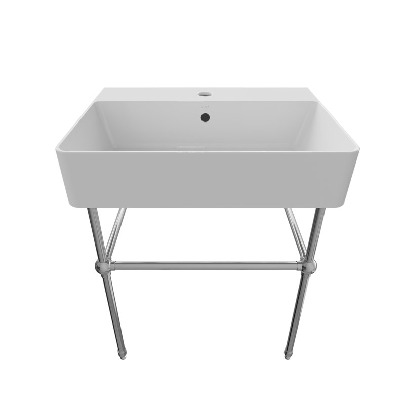 Lavabo de salle de bain console rectangulaire avec trop-plein Nuo 2, Blanc / chrome