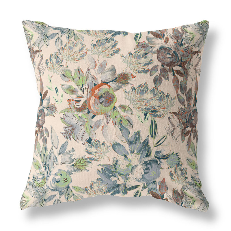 Coussin décoratif 26 po x 26 po Broadcloth Floral, Motif floral vert et brun
