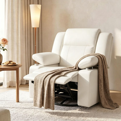 34" Wide Manual Upholstered Swivel Rocker Recliner with Adjustable Armrests