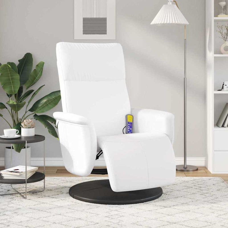  Massage Recliner Chair Faux Leather Indoor Seating Home Office with, White Faux Leather