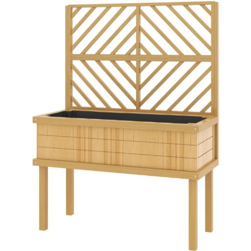Spacious Wood Planters With Trellis, Elevated Rustic Design For Modern Home Outdoor