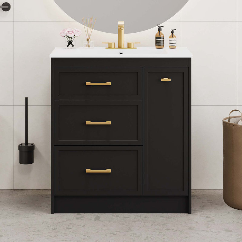 Charming Bathroom Vanity Set with Multiple Drawers and Advanced Features, Black