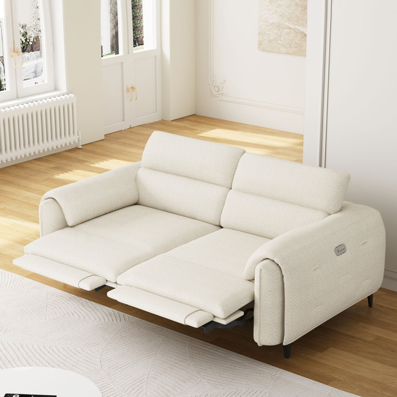 Attalia 74.8-Inch 3D Velvet Fabric Pillow Arm Dual Motor Reclining Sofa with Adjustable Headrest and USB Port