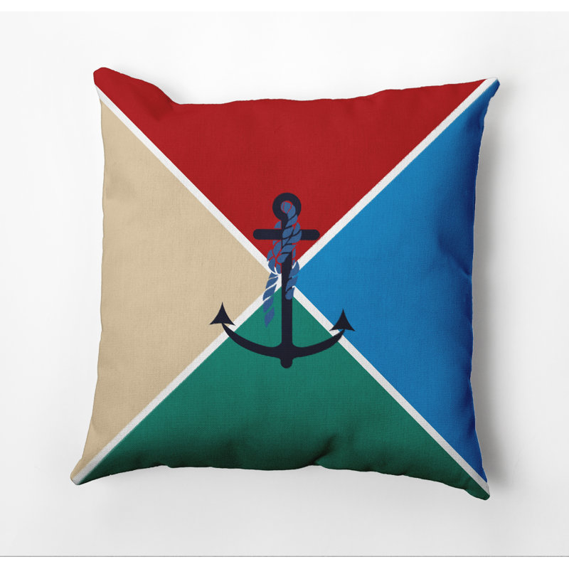 Nautical Nights Outdoor Reversible Throw Pillow, 18"x18", Red
