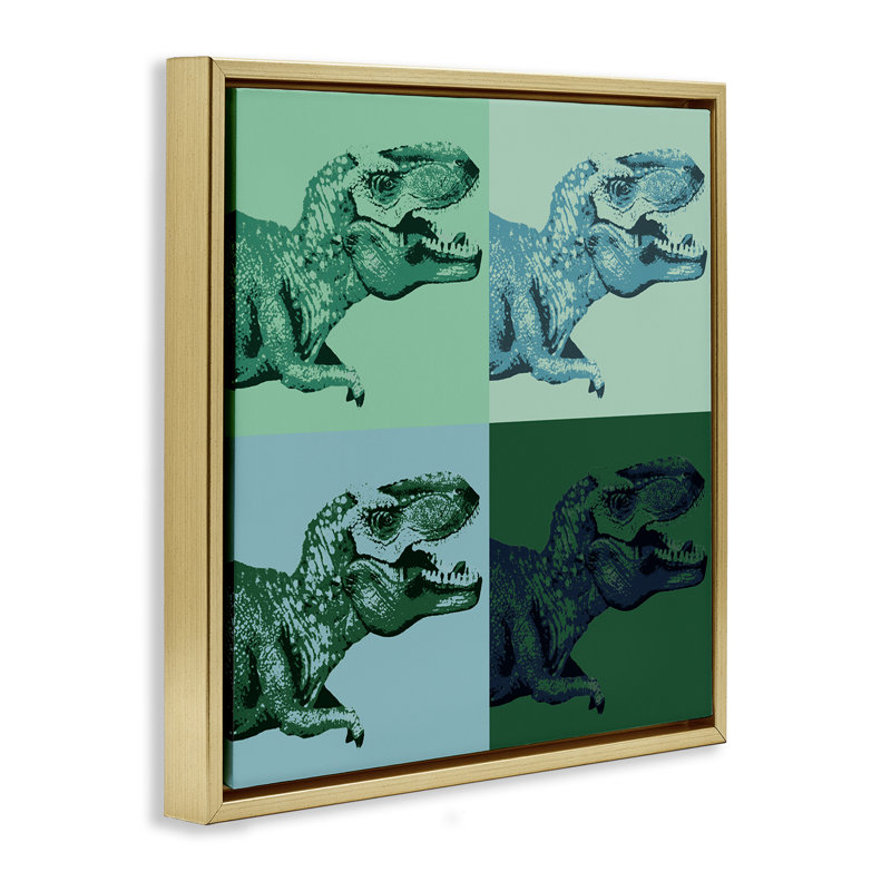 Vieux dinosaure T-Rex, Cadre flottant métallique doré, H 25 po x l 25 po