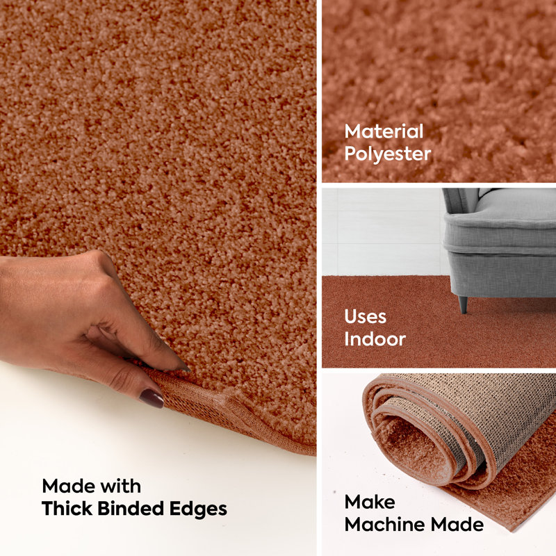 Rust 2' x 3' Solid Color Stain-Resistant Kids Rug