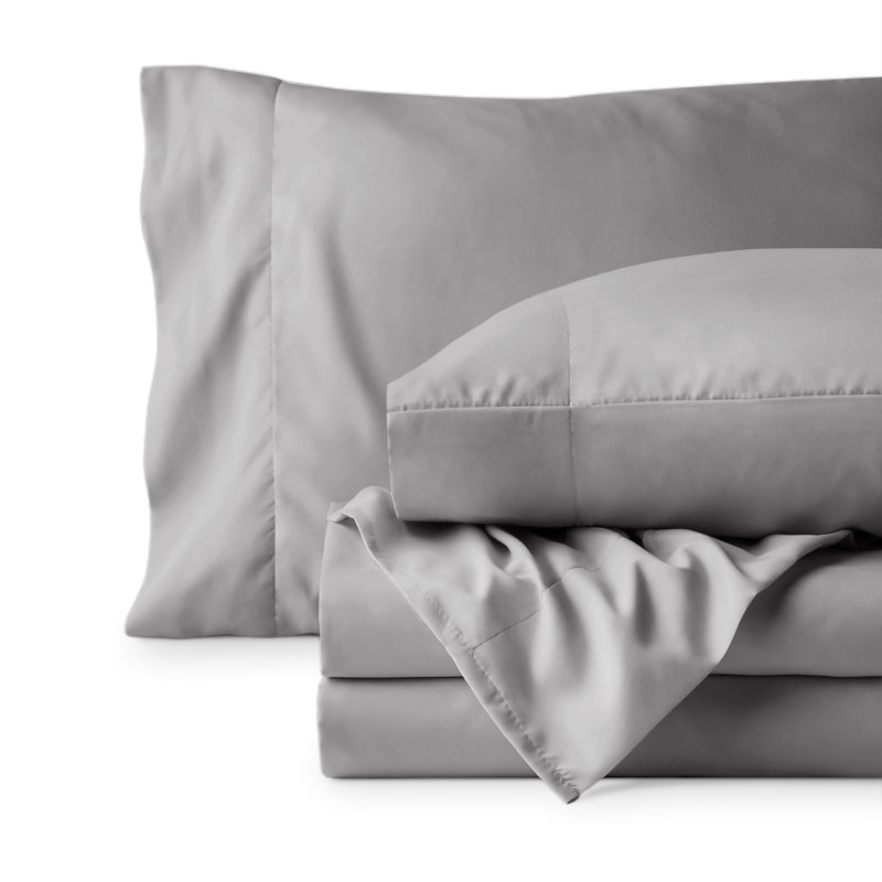 Ensemble de draps en micro-fibre, Ensemble de draps pour lit simple avec 1 taie d'or, Gris clair