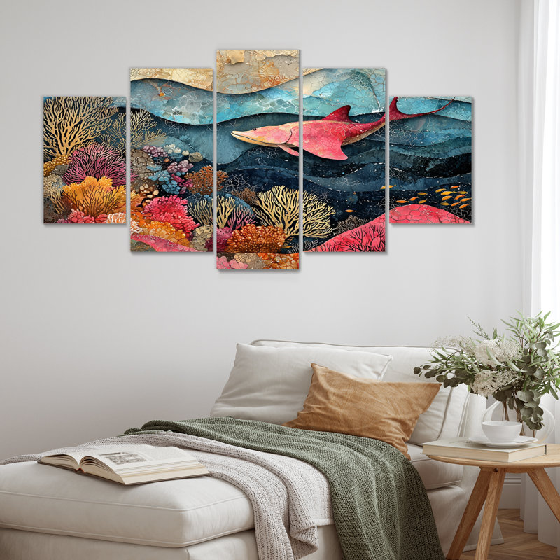 Abstrait Stingray dans un aquarium, collages colorés III - Stingray, art mural - art mural toile, diamant