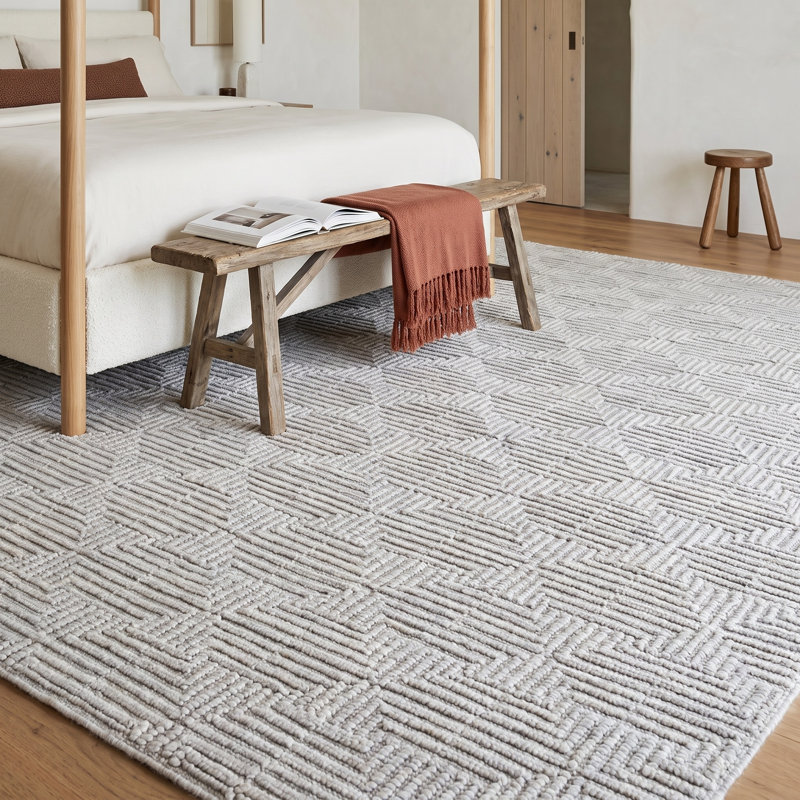 Manzoni Wool Geometric Area Rug, Silver, Rectangle 14' x 18'