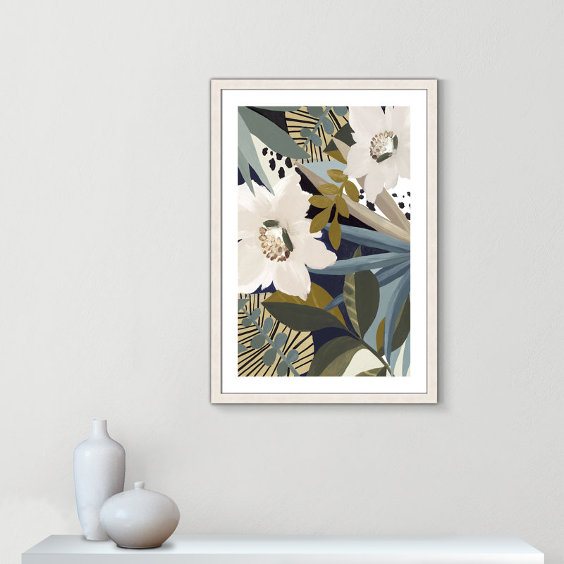Floral Symphony II - Art encadré autoportant, Cadre à grain de bois blanc, H 15,5 po x l 13,5 po x P 1,125 po