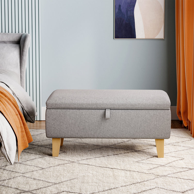Amelie 71Cm Wide Rectangle Linen Upholstered Storage Ottoman, Light Grey