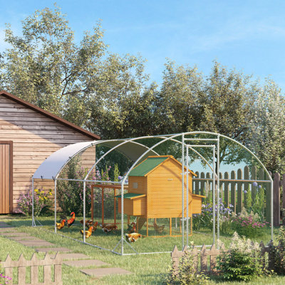 Large Metal Chicken Run, Waterproof & Covered Cage, For 12-18 Chickens, 9.2'x18.7'x6.5', 1" Tube Diameter Coop From , , , 9.2' X 18.7' 6.5', Galvanized Steel Frame