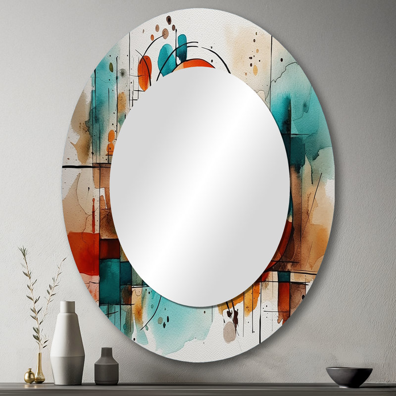 Orange orange géométrique - miroir mural ovale moderne, 43 po x 33 po