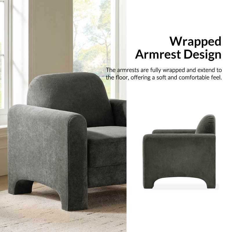 Werts 36" Modern Curved Chenille Armchair, Gray
