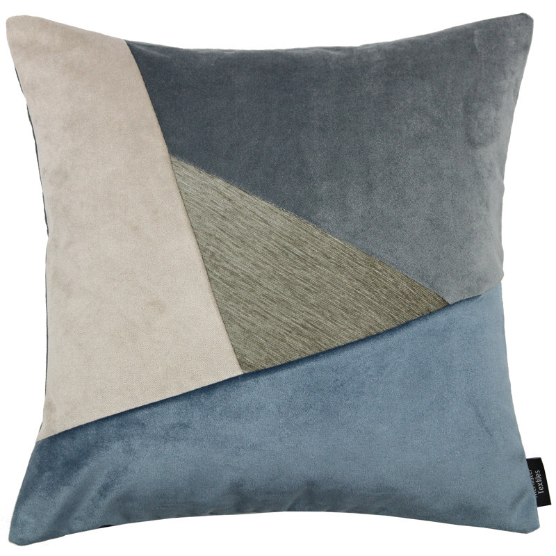 Epicurus Patchwork Square Cushion, 60 x 60cm, Petrol Blue/Beige