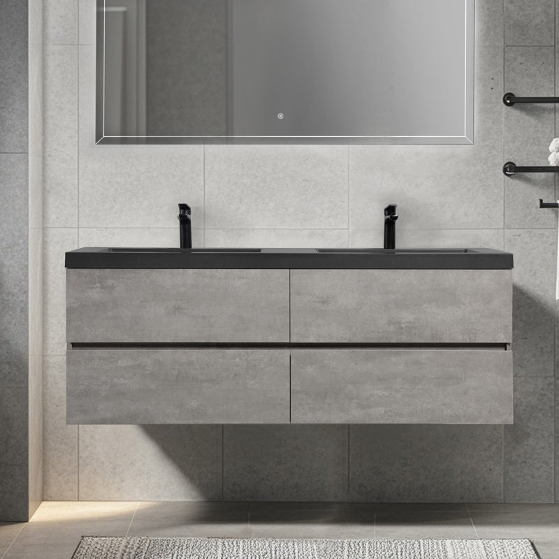 Meuble-lavabo mural mural flottant simple gris, 59"