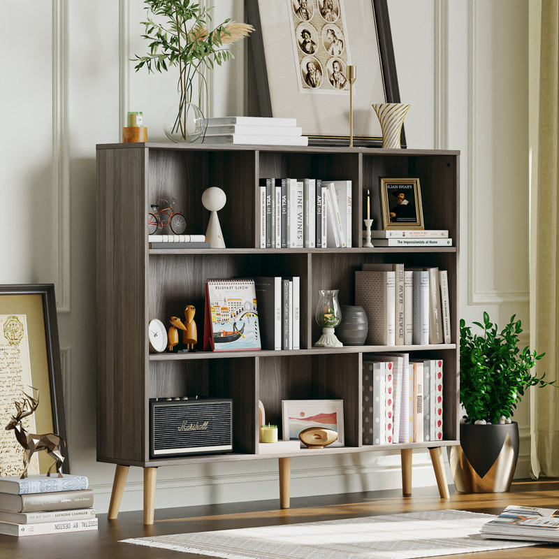 Bibliothèque Marlik, Gris platine, (8 tablettes) H 42,5 po x l 39,4 po x P 9,4 po