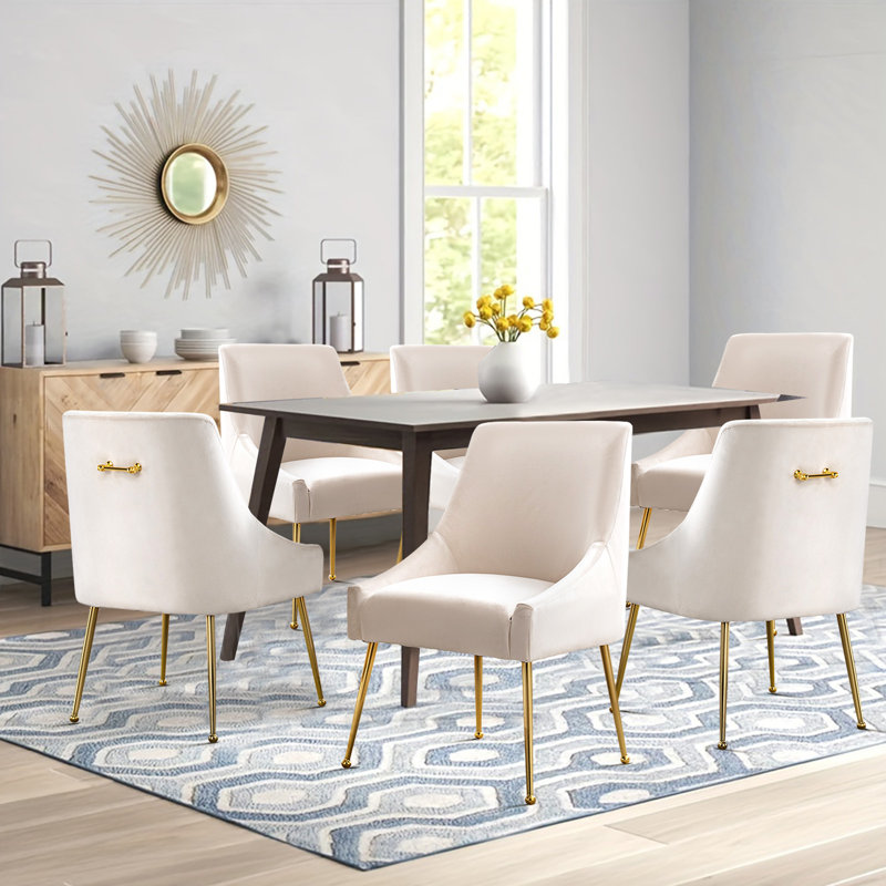 Velvet Upholstered Side Chair  With Gold Legs, Beige