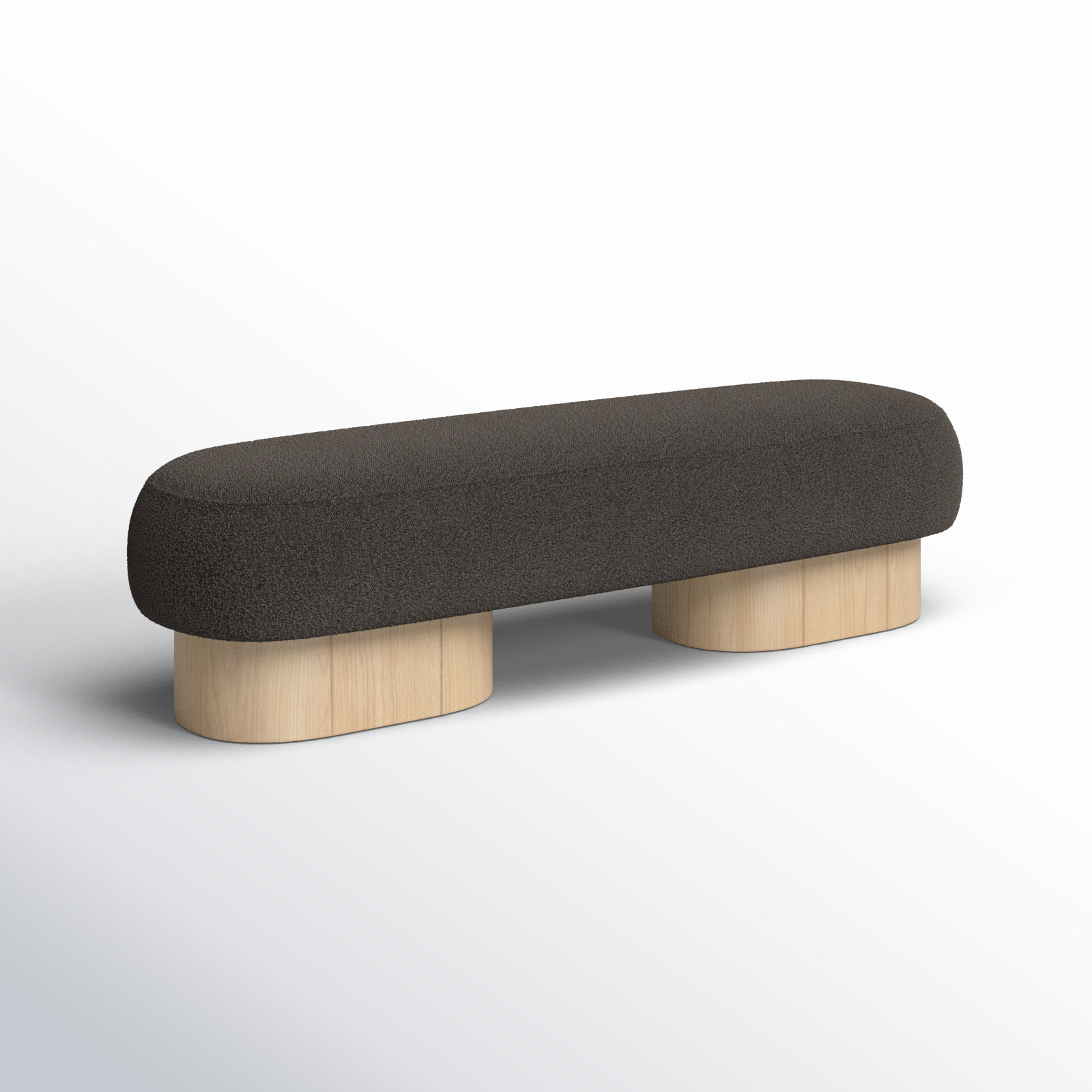 Denyer Boucle Fabric Upholstered Bench, Light Oak, Brown