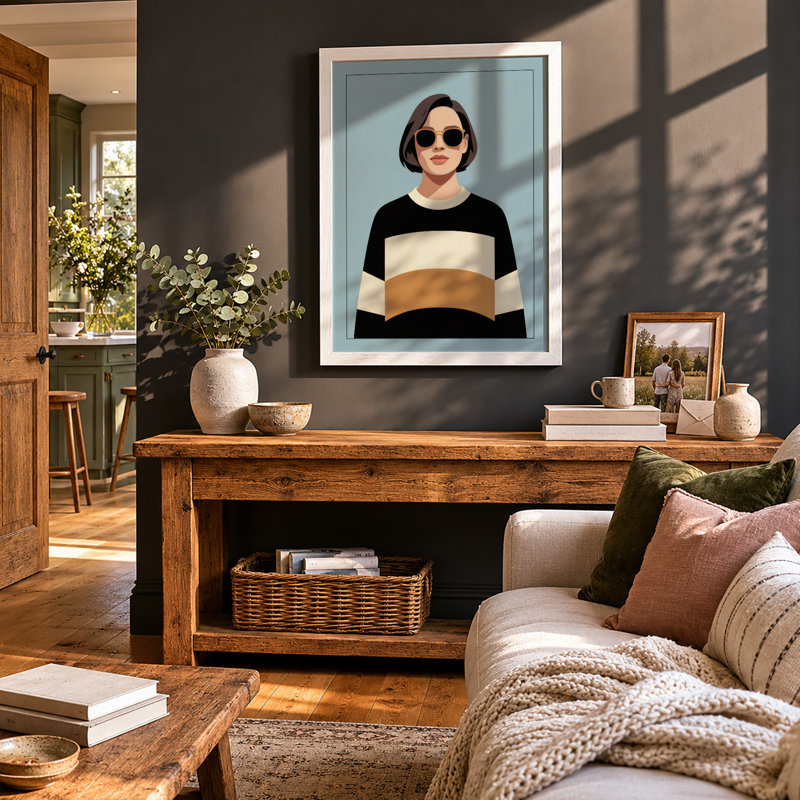 Sunglasses Portrait Modern - Framed Print, A3 - 42.0 x 29.7 cm, White