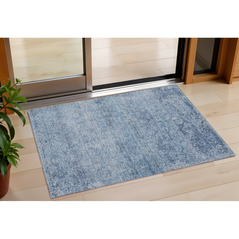 Tapis extérieur lavable abstrait bleu et ivoire 3 pi x 5 pi
