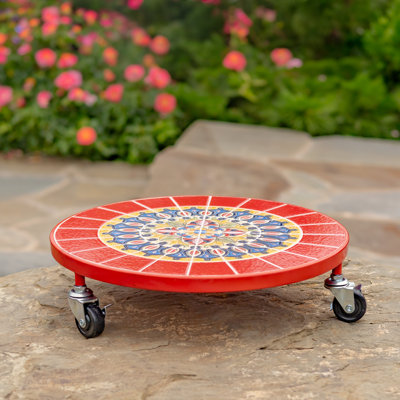 13.8" Ceramic Mosaic Tile Plant Trolley "Paris" (Set of 2)