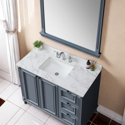 Dessus de meuble-lavabo 49 po x 22 po, comptoir de meuble-lavabo Barthroom en pierre frittée blanc avec comptoir rectangulaire en céramique avec dosseret de meuble-lavabo, comptoir à trois trous