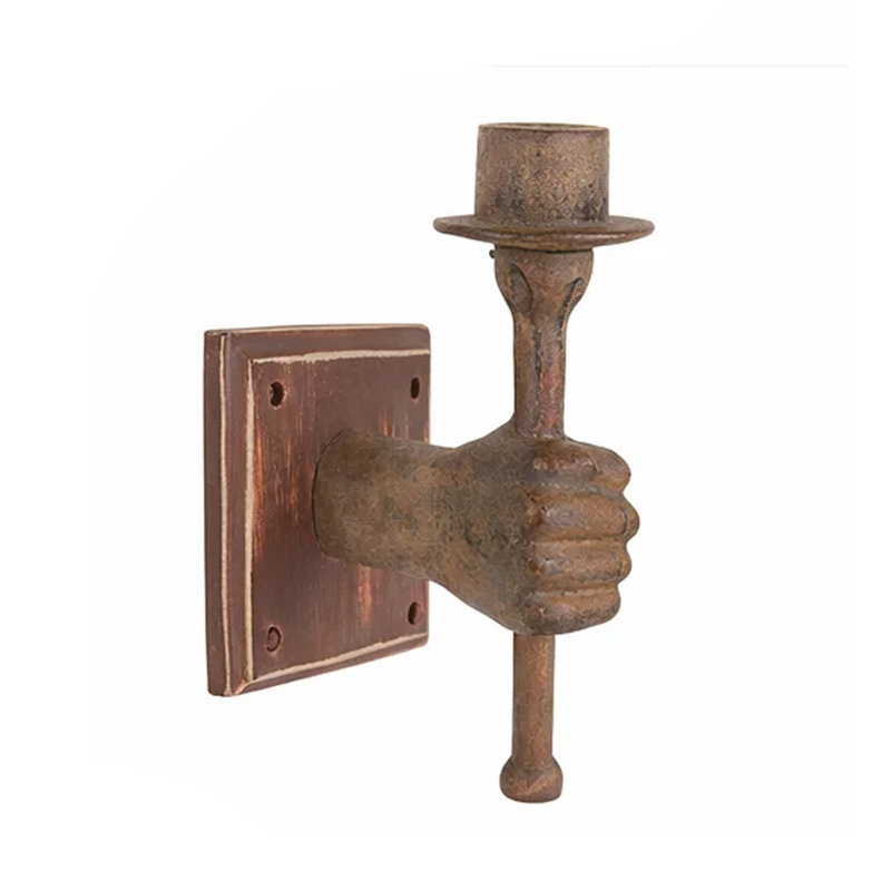 Wall Mounted Candle Holder, Iron Fist Torch Sconce, 8 Inch Brown