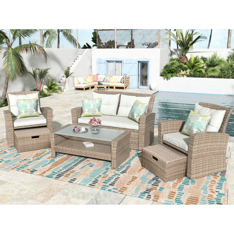 U-Style Patio Flourish - Canapé modulaire 4 pièces avec coussins Prospering et table basse d'extérieur Fabulous Delicate