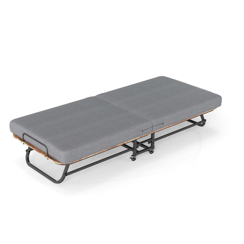 Lit pliant portatif avec matelas en mousse à mémoire de forme, structure en métal et roues verrouillables pour plus de confort et de commodité