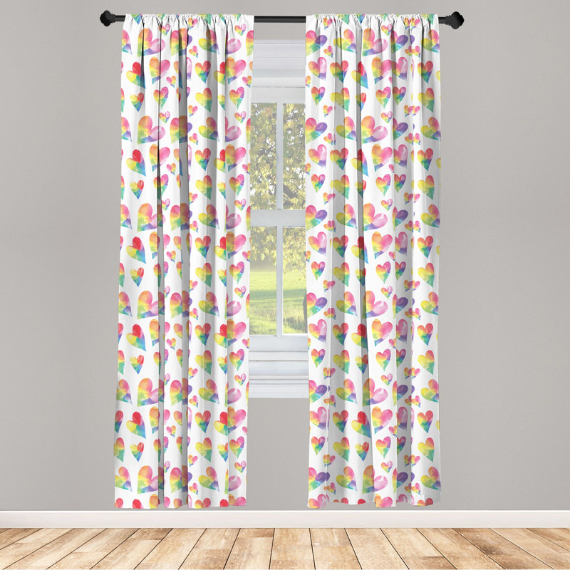 Rainbow Heart Pattern Light Filtering Curtain Panels, 28" x 84", Set of 2