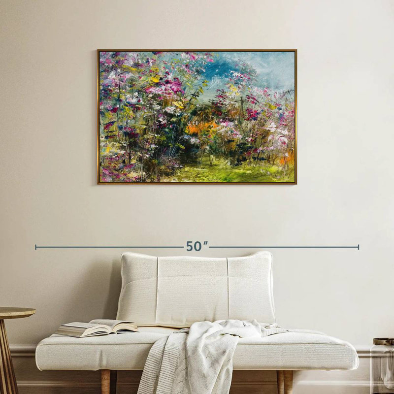 Abstrait fleur sauvage, Cadre flottant doré, 37 po x 25 po