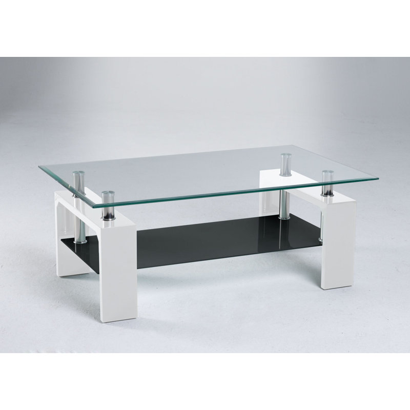 Sharlyn Four Leg Coffee Table, White, Black glass