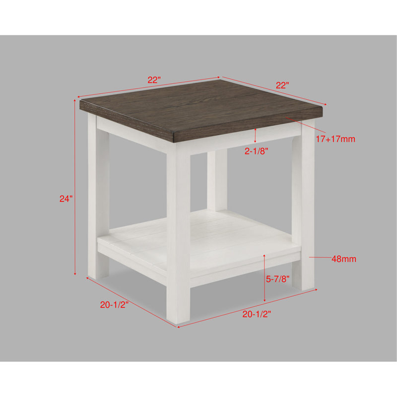 Table basse de bout de table basse de style campagnard 3 pièces avec tablette ouverte brun et blanc