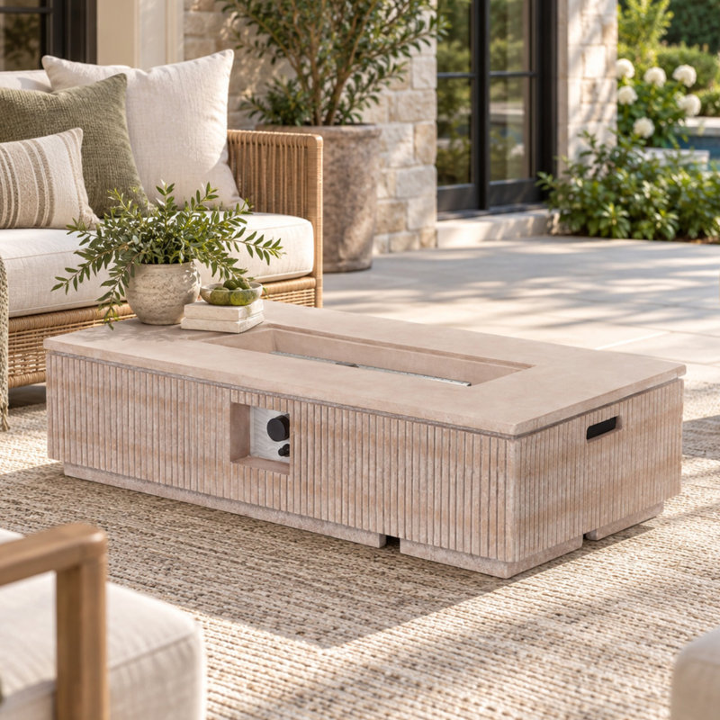 Table de foyer rectangulaire au propane de 48,2 po (122,4 cm) et 50 000 BTU avec finition travertin
