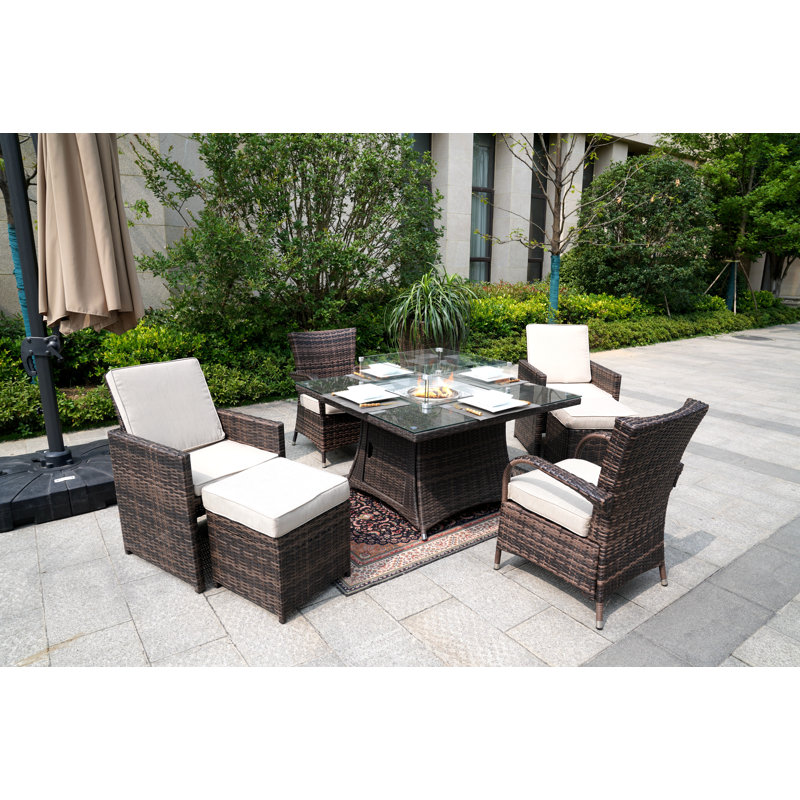 Sipes 6 - Person Wicker Patio Dining Set with Square Table , Cushions Included