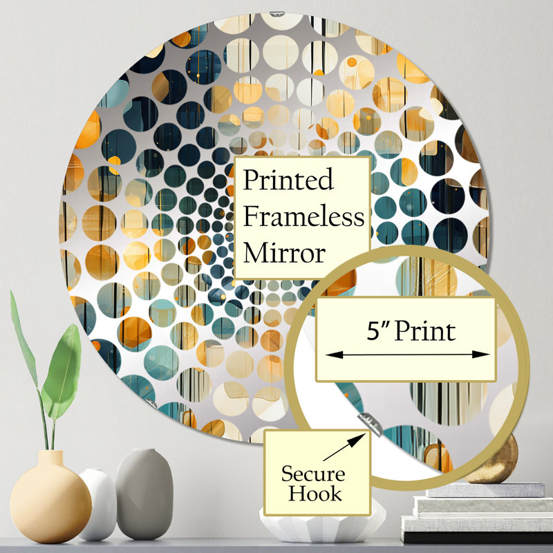 Jaune et bleu sarcelle abstrait géométrique Fusion - Miroir décoratif cercles concentriques, 23,6 po x 23,6 po
