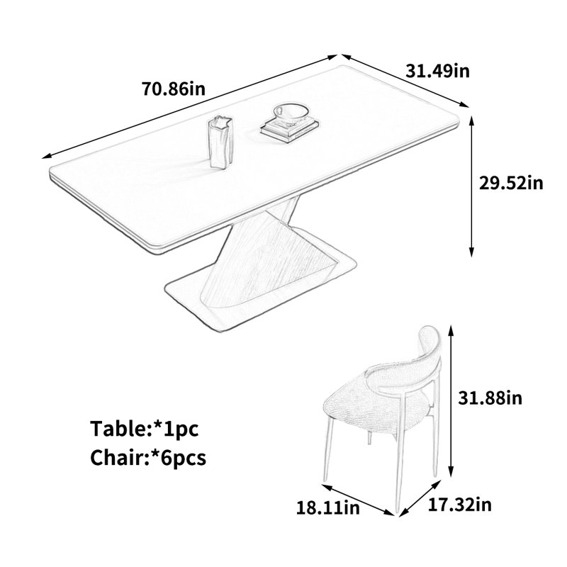Ensemble de salle à manger Johns, H 29,52 po x L 70,86 po x l 31,49 po, 7 pièces : table, 6 chaises