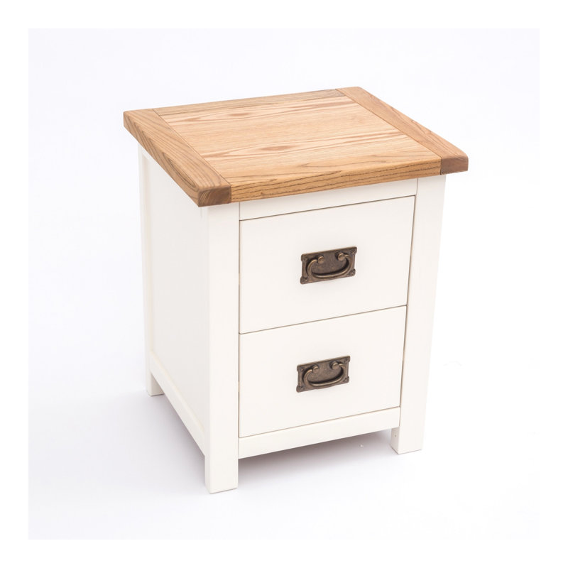 Cerritos 45 cm W Bedside Table, Brown/Off White/Antique Brass
