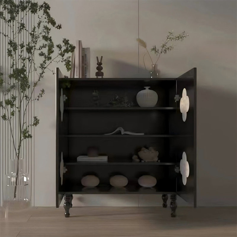 Console ronde noire en bois massif