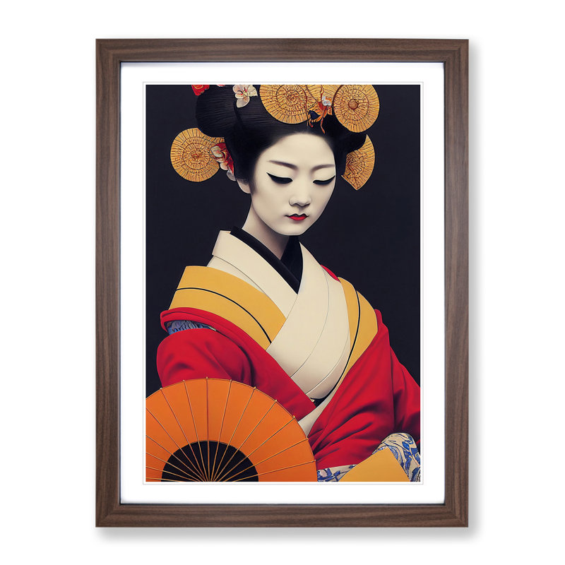 Contemporary Geisha No.3 1 Piece Single Picture Frame Wall Art, 64cm H x 46cm W x 2cm D, Walnut