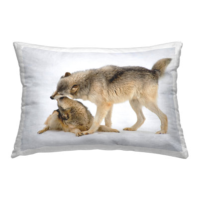 Wolves Playing in Snow Decorative Printed Throw Pillow Design by Lisa Dearing