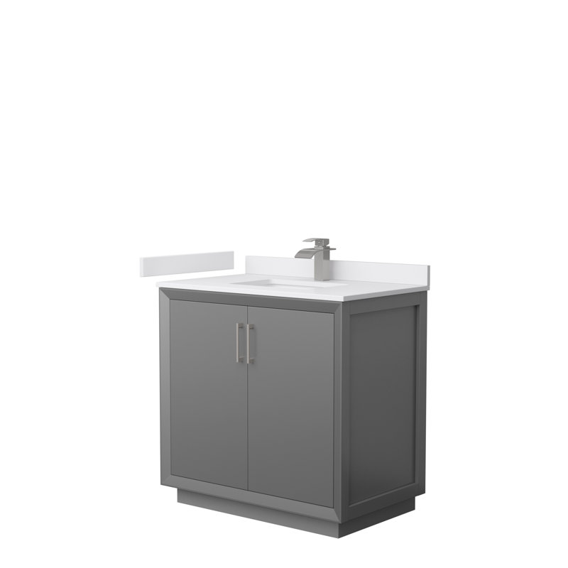 Ensemble de meuble-lavabo simple 36 po Strada_Carrara, Marbre de culture de Carrare, Gris foncé, Nickel brossé