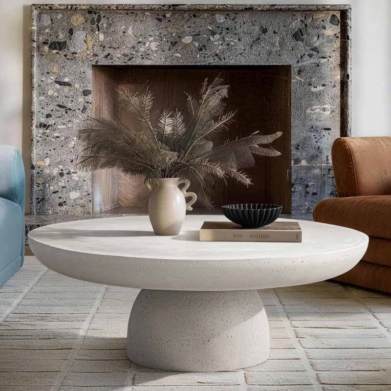 Table basse ronde de 35,4 po Almendarez, H 12,9 po x L 35,4 po x l 35,4 po, Blanc