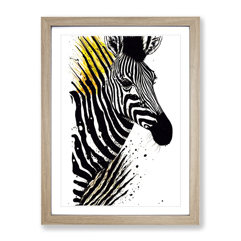 Eccentric Zebra - Single Picture Frame Painting, 64cm H x 46cm W x 2cm D, Oak