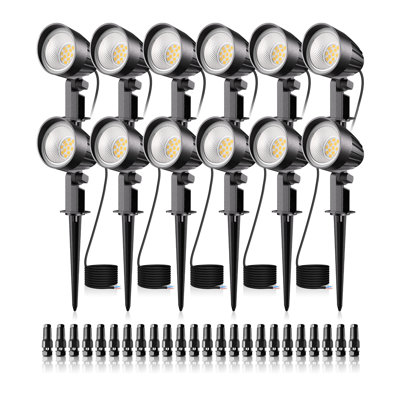 Projecteurs DEL basse tension de 15 W réglables pour espaces verts, lumière blanche chaude 3000 K, construction entièrement en aluminium améliorée.