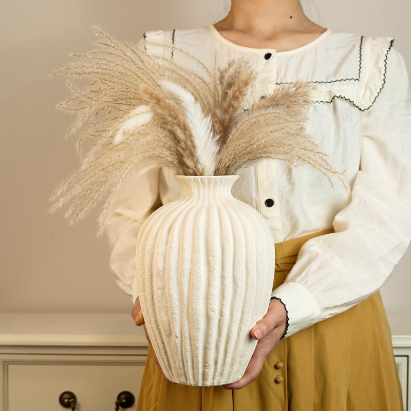 Vase en céramique fait à la main avec finition en pierre rustique vieillie, vase décoratif rond de 10,4 pouces pour décor de maison de campagne, moderne et bohémien