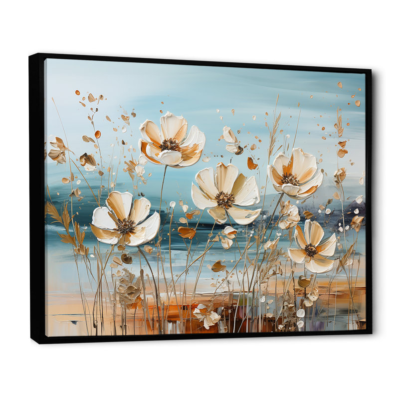 «Beige River Meadow Charm», impression sur toile, Cadre flottant noir, H 34 po x l 44 po x P 1,5 po