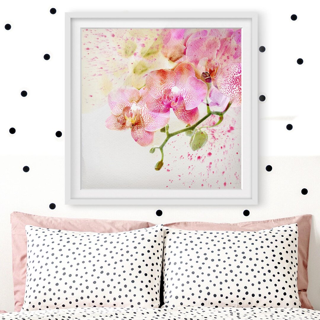 Gerahmtes Papierbild Aquarell Blumen Orchideen